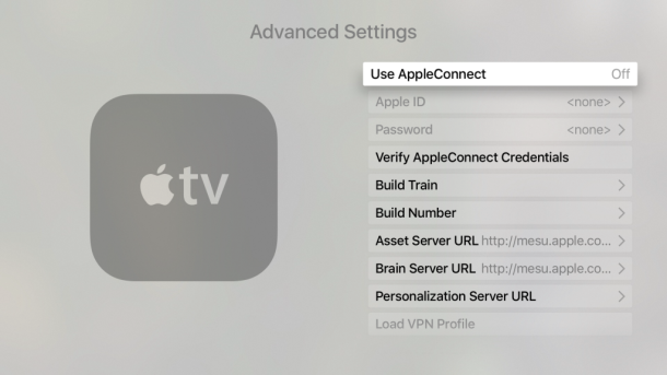 Pantalla de configuración avanzada de Apple TV de tvOS con varias opciones internas