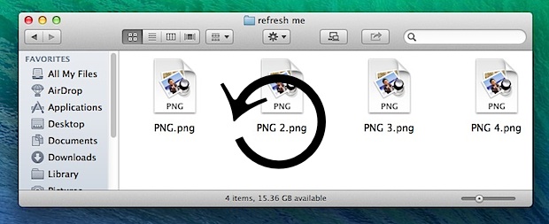 Actualice las ventanas del Finder en Mac OS X.