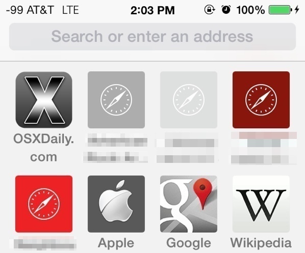 Página de favoritos en Safari para iOS