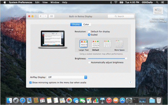 Cambiar el tamaño de fuente del sistema en Mac OS X con diferentes resoluciones de pantalla