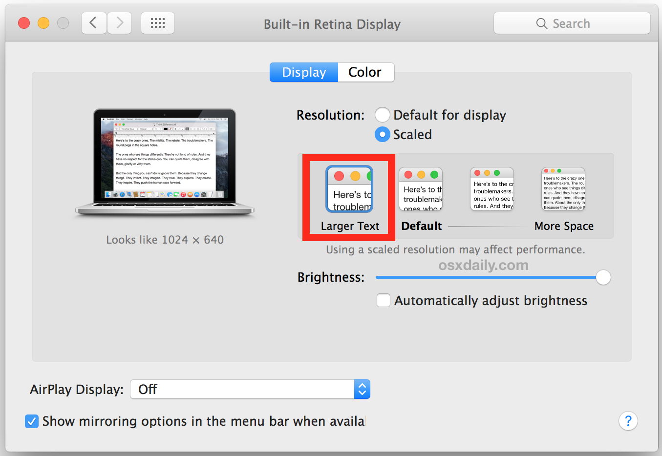 Aumente el tamaño del texto del sistema Mac con la opción Escalar texto más grande