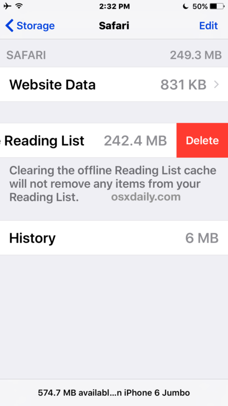 Borre el caché sin conexión de la lista de reproducción de Safari iOS