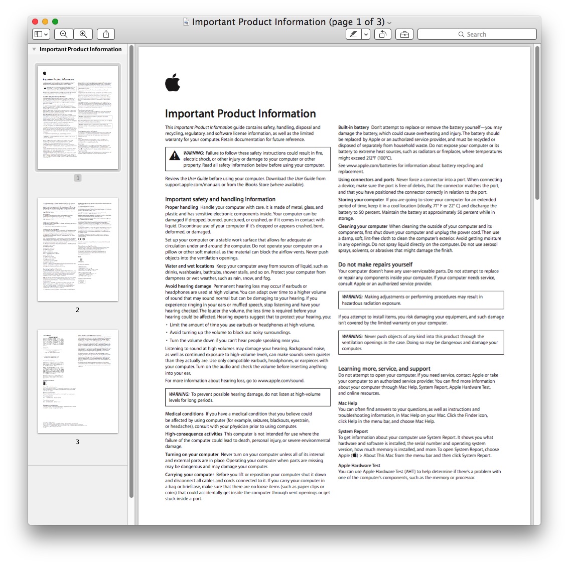 Un archivo PDF abierto en Vista previa de Mac listo para buscar