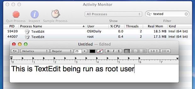 La aplicación GUI se ejecuta como usuario root en Mac OS X.
