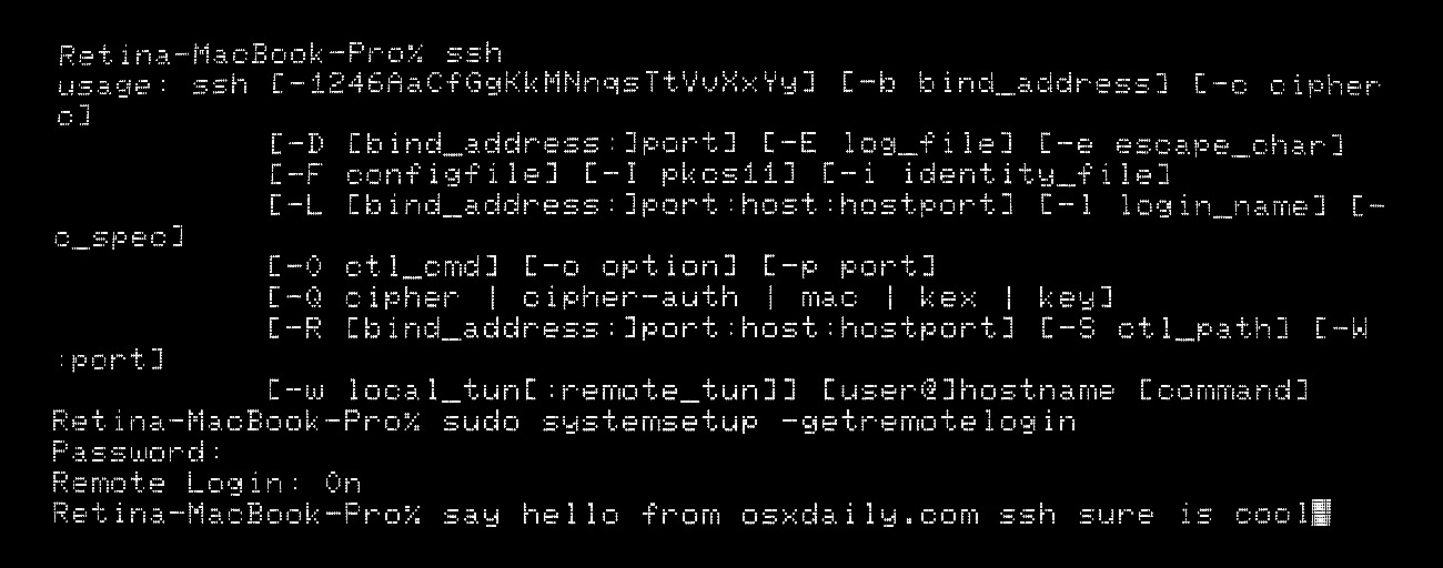 Habilite SSH en la línea de comando de Mac