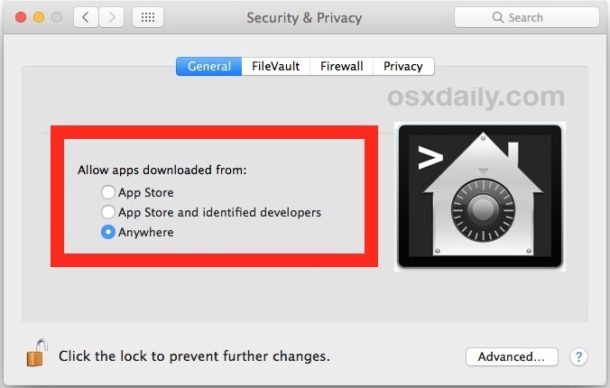 Permitir aplicaciones desde cualquier lugar en Gatekeeper para macOS