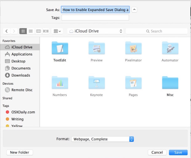 Siempre expanda completamente la ventana de guardado en Mac OS X. 