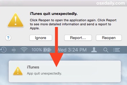 Crash Reporter como notificación en Mac OS X