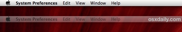 La barra de menú de la pantalla externa en OS X Mavericks funciona como indicador de enfoque