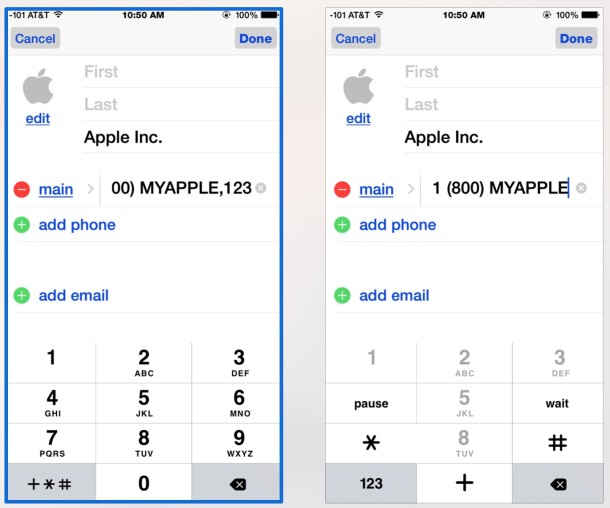 Agregar una extensión de marcación automática a un número de contacto de iPhone