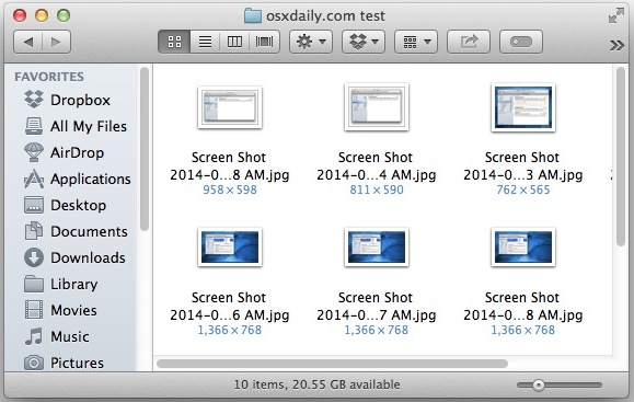 Vea el tamaño de la imagen en archivos en Mac OS X.