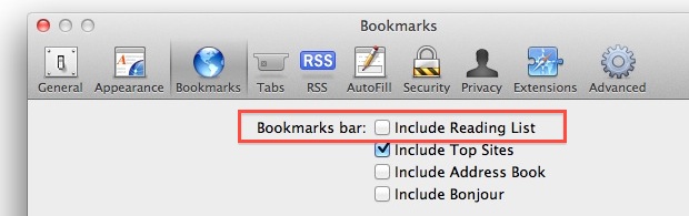 Ocultar la lista de lectura en Mac OS X Lion's Safari