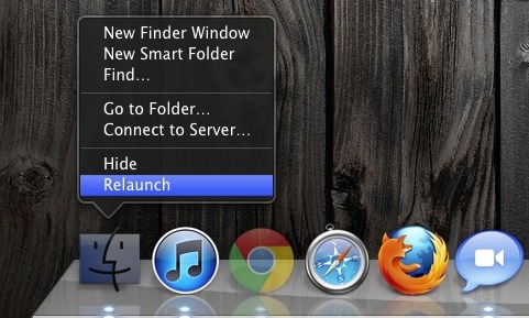 Reinicie Finder en Mac OS X.