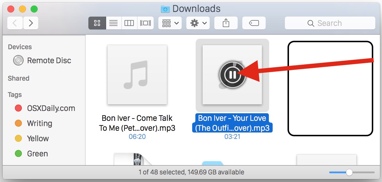 Reproduzca archivos de audio en Mac OS X Finder usando iconos