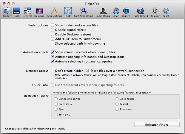TinkerTool para Mac OS X Lion