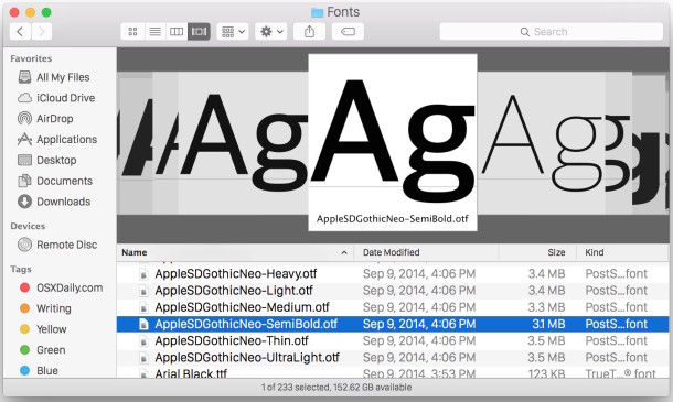 Ver una vista previa de las fuentes en Mac OS X Finder