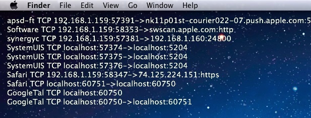 Ver conexiones de red abiertas en su escritorio Mac OS X