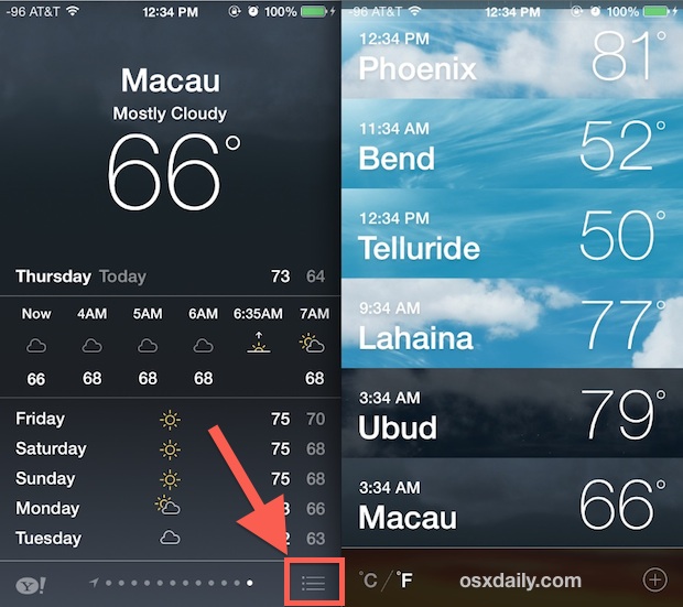Ver el clima de varias ubicaciones en iOS al mismo tiempo
