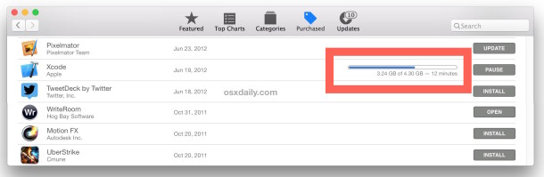 Verifique el progreso de la descarga en la Mac App Store