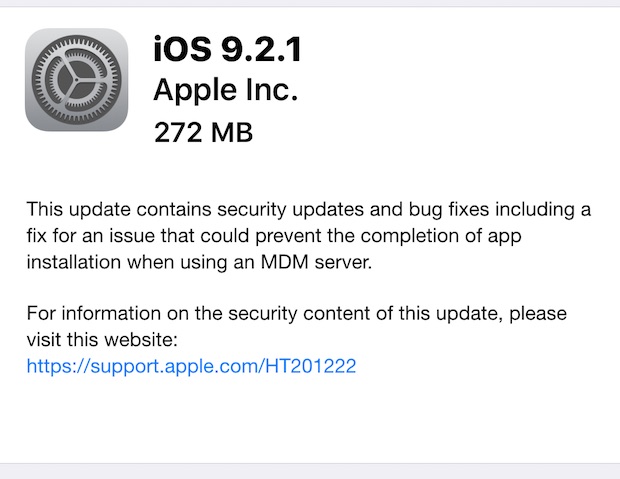 Actualización de iOS 9.2.1