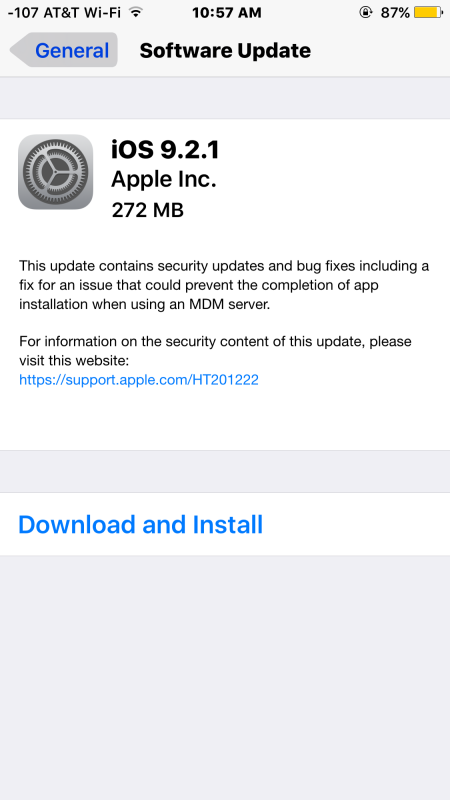 iOS 9.2.1 actualiza la descarga OTA