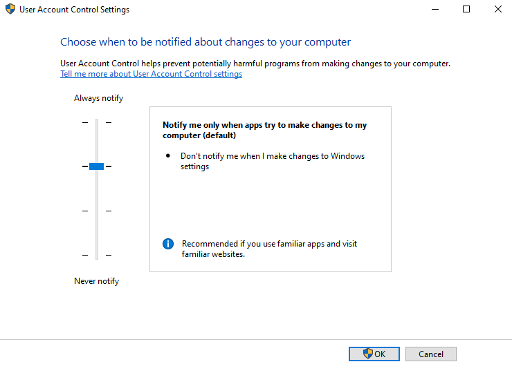 Control de cuentas de usuario (UAC) en Windows 10