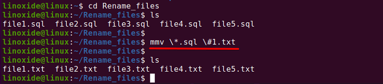 cambiar el nombre de las extensiones de archivo usando mmv