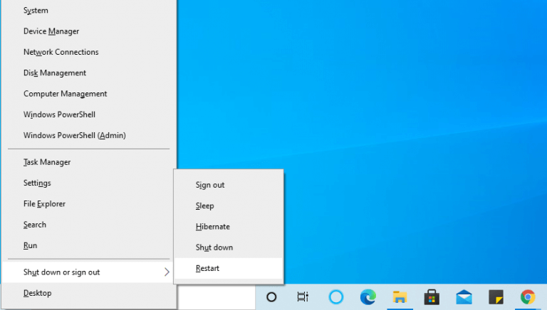 reiniciar Windows 10 desde el menú de enlaces