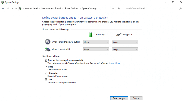 habilitar la hibernación en la configuración de Windows 10