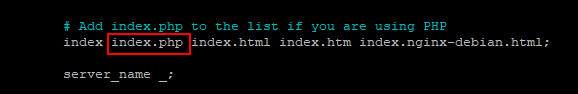 Agregue index.php a la lista de índices NGINX