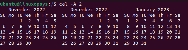 mostrar el calendario para los meses actuales y los próximos dos meses