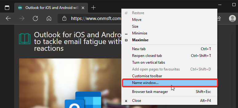 Microsoft Edge Canary tiene la capacidad de cambiar el nombre de Windows del navegador - OnMSFT.com - 27 de noviembre de 2020