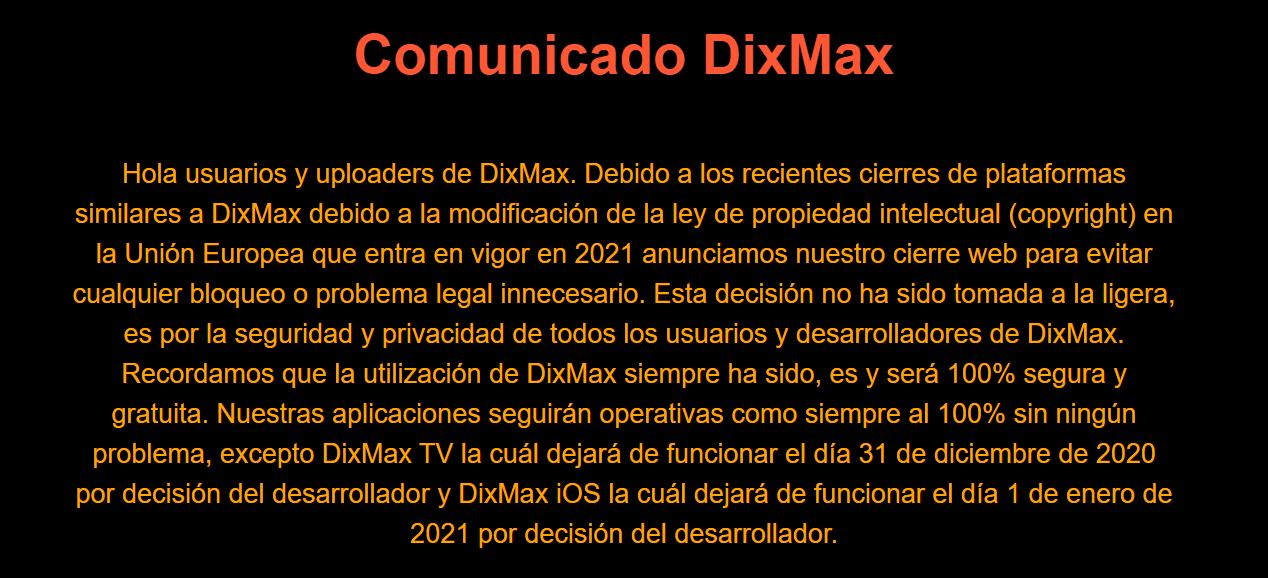 Dixmax nos dice adiós, sumándose a Megadede y Vidcorn